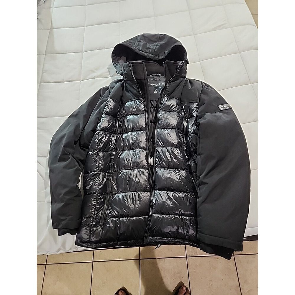 Nautica Mixed Media Insulated Puffer Jacket Fleece Bib Wind Rain Resistant NWT L